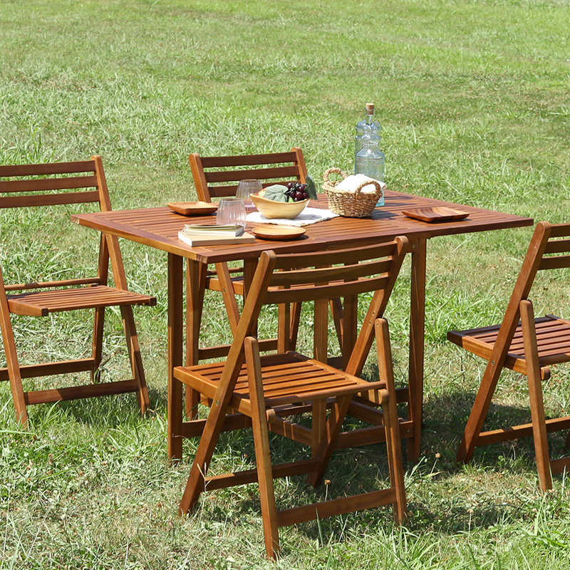 コンパクトに収納できるバタフライテーブル＆チェア4脚セットのサイズ